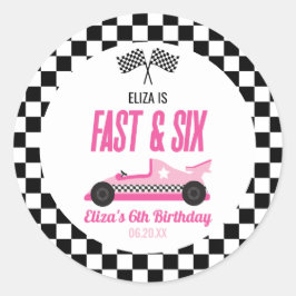 Fast & Six Pink Race Car 6th Birthdayパーティー ラウンドシール