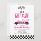 Fast & Six Pink Race Car 6th Birthdayパーティー 招待状 (正面)