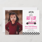 Fast & Six Pink Race Car 6th Birthdayパーティー 招待状 (正面)