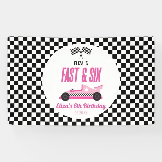 Fast & Six Pink Race Car 6th Birthdayパーティー 横断幕 (横)