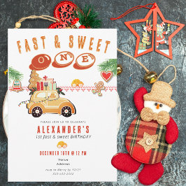 Fast Sweet Christmas Gingerbread Car 1st Birthday 招待状