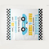 Fast & Three レースカー 3歳の誕生日パーティーの背景 タペストリー (正面(横))