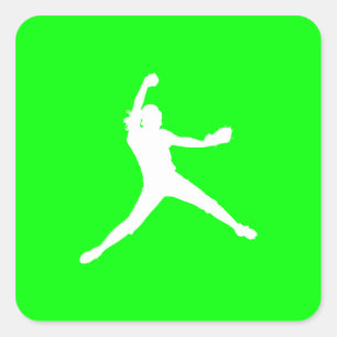 Fastpitchのシルエットのステッカーの緑 スクエアシール