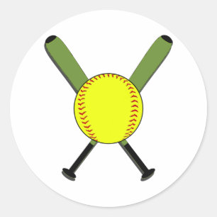 Fastpitchのソフトボールおよび交差させたこうもりのステッカー ラウンドシール