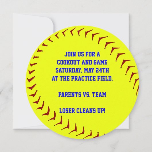 Fastpitchのソフトボールの招待状 招待状 (裏面)