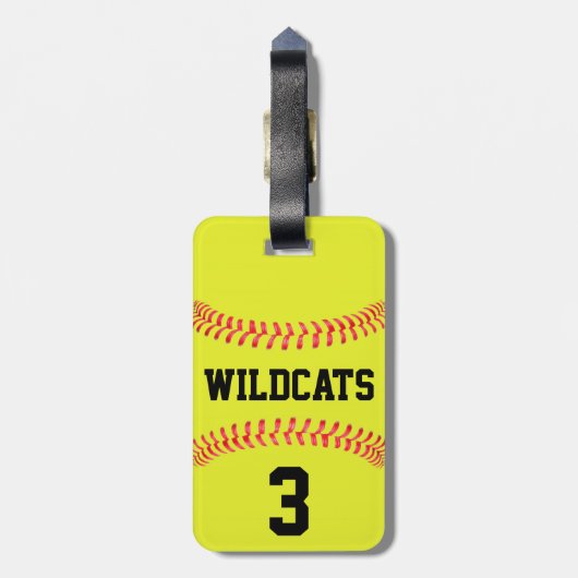 Fastpitch Softballチーム名&プレイヤー番号スポーツ ラゲッジタグ (裏面縦)
