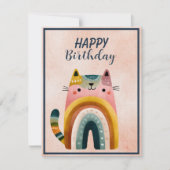 Fat Abstract Cat Happy Birthday Flat Note Card ノートカード (正面)