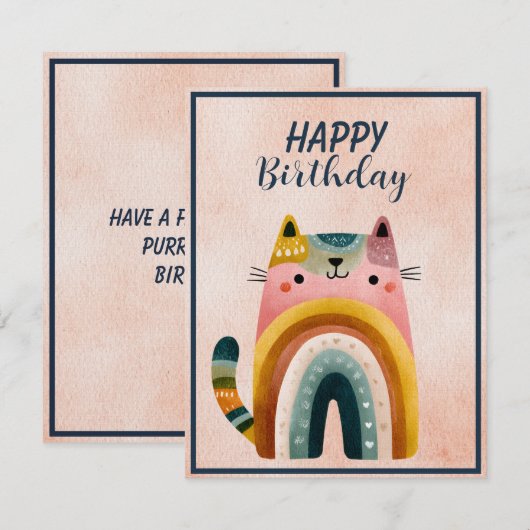 Fat Abstract Cat Happy Birthday Flat Note Card ノートカード (正面/裏面)