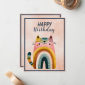 Fat Abstract Cat Happy Birthday Flat Note Card ノートカード (正面/裏面インサイチュ)