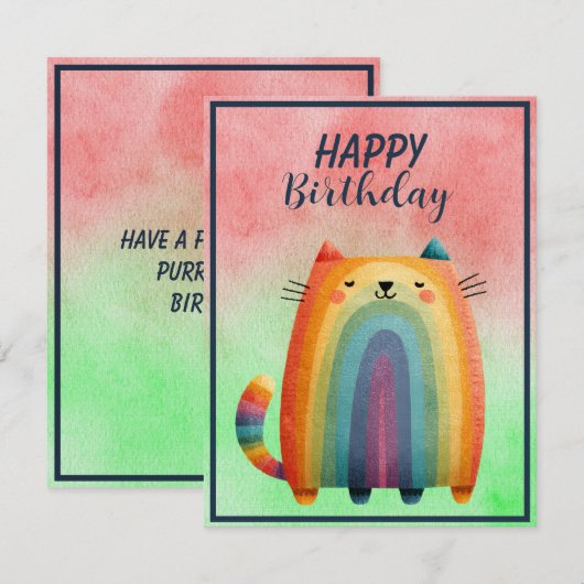 Fat Abstract Cat Happy Birthday Flat Note Card ノートカード (正面/裏面)