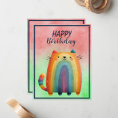 Fat Abstract Cat Happy Birthday Flat Note Card ノートカード (正面/裏面インサイチュ)