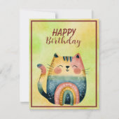 Fat Abstract Cat Happy Birthday Flat Note Card ノートカード (正面)