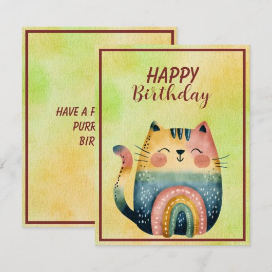 Fat Abstract Cat Happy Birthday Flat Note Card ノートカード (正面/裏面)