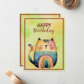 Fat Abstract Cat Happy Birthday Flat Note Card ノートカード (正面/裏面インサイチュ)