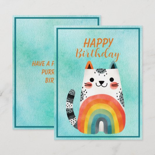 Fat Abstract Cat Happy Birthday Flat Note Card ノートカード (正面/裏面)