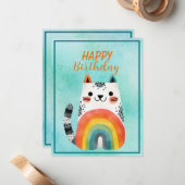 Fat Abstract Cat Happy Birthday Flat Note Card ノートカード (正面/裏面インサイチュ)