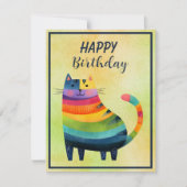 Fat Abstract Cat Happy Birthday Flat Note Card ノートカード (正面)