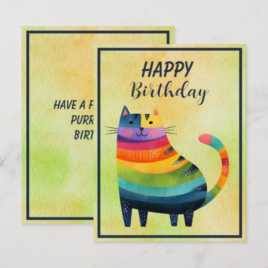 Fat Abstract Cat Happy Birthday Flat Note Card ノートカード (正面/裏面)