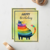 Fat Abstract Cat Happy Birthday Flat Note Card ノートカード (正面/裏面インサイチュ)