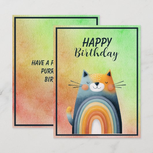 Fat Abstract Cat Happy Birthday Flat Note Card ノートカード (正面/裏面)