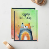 Fat Abstract Cat Happy Birthday Flat Note Card ノートカード (正面/裏面インサイチュ)