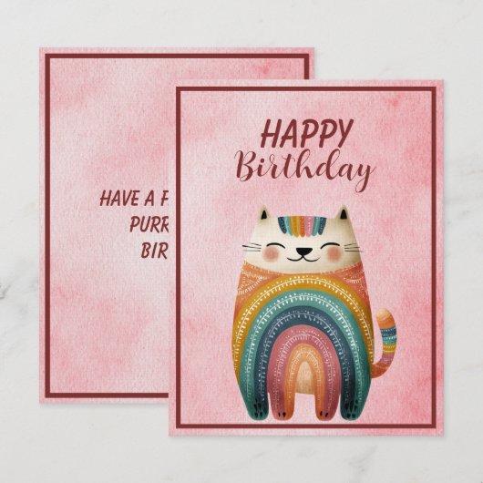 Fat Abstract Cat Happy Birthday Flat Note Card ノートカード (正面/裏面)