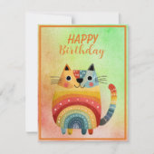 Fat Abstract Cat Happy Birthday Flat Note Card ノートカード (正面)