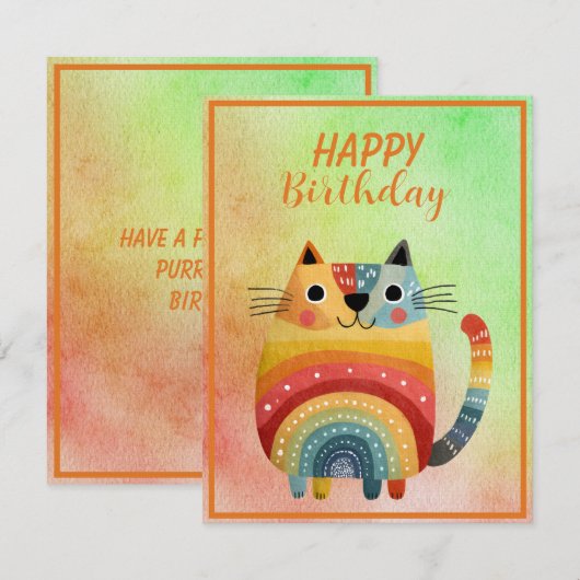 Fat Abstract Cat Happy Birthday Flat Note Card ノートカード (正面/裏面)