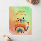 Fat Abstract Cat Happy Birthday Flat Note Card ノートカード (正面/裏面インサイチュ)