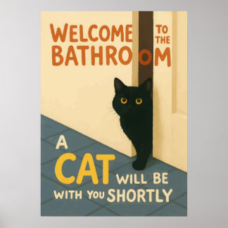 Fat Cat Welcome Bathroom Cc ポスター