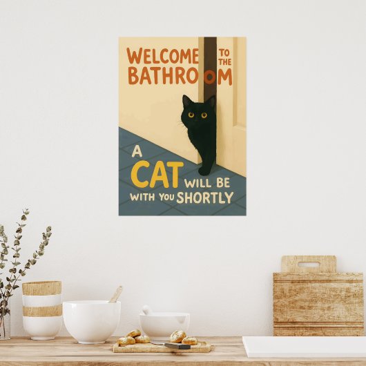 Fat Cat Welcome Bathroom Cc ポスター (キッチン)