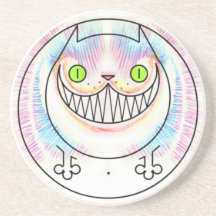 Fat cat with Cheshire Cat Grin Sandstone Coaster