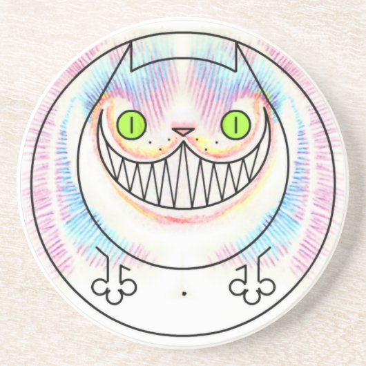 Fat cat with Cheshire Cat Grin Sandstone Coaster コースター (正面)