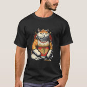 Fat Cute Cat Japanese Samurai Sumo Animal 1 Tシャツ (正面)