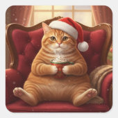 Fat Santa Cat with Hot Chocolate Stickers スクエアシール (正面)