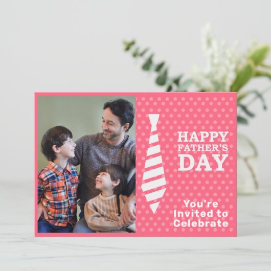Faters Dayホワイトタイピンクドット追加フォトパーティー 招待状 (スタンド正面)