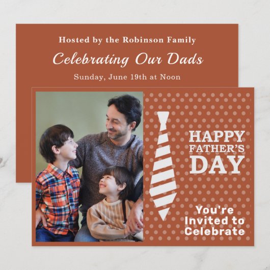 Faters Dayホワイトタイライトブラウンドット写真パーティー 招待状 (正面/裏面)
