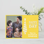 Faters Day白いタイ黄色のドット追加フォトパーティー 招待状 (スタンド正面)