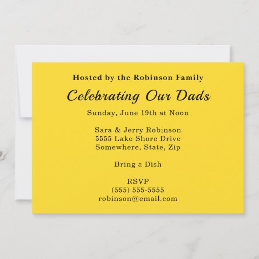 Faters Day白いタイ黄色のドット追加フォトパーティー 招待状 (裏面)