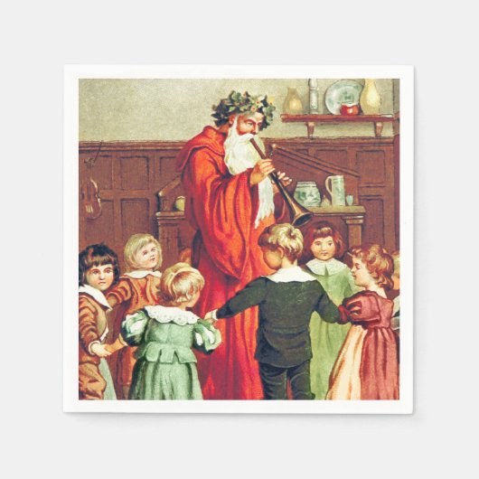 Father Christmas Blowing The Horn スタンダードカクテルナプキン (正面)