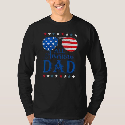 Father Day All American Dad Patriotic USA Flag 4t Tシャツ (正面)