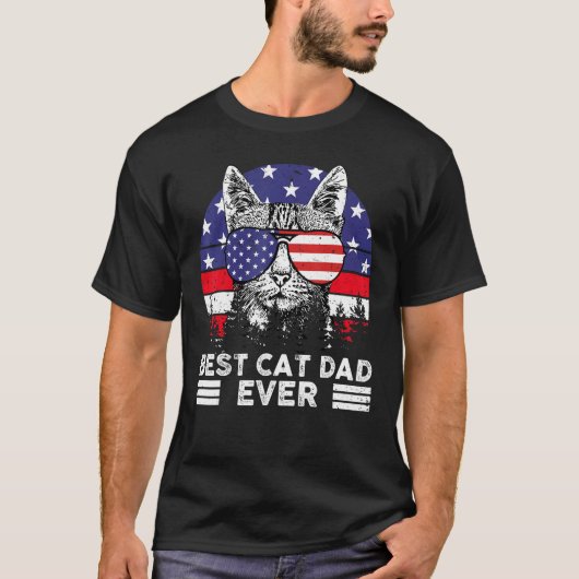 Father Day  Best Cat Dad Ever US Flag Patriotic 4t Tシャツ (正面)