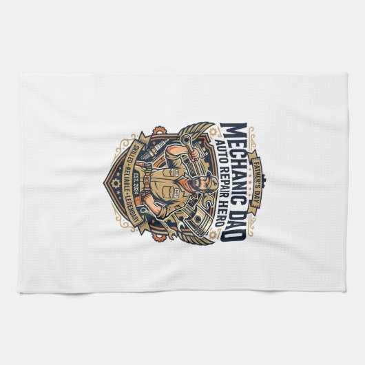 Father Day Mechanic Dad Shirt Funny Working Dad Gi キッチンタオル (横)