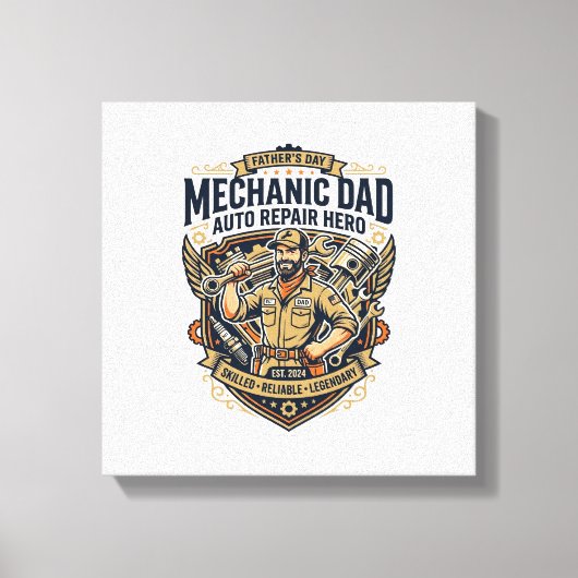 Father Day Mechanic Dad Shirt Funny Working Dad Gi キャンバスプリント (正面)