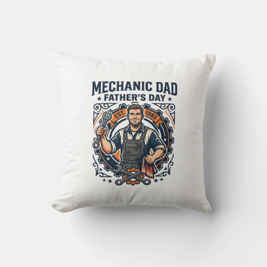 Father Day Mechanic Dad Shirt Funny Working Dad Gi クッション (正面)