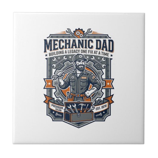 Father Day Mechanic Dad Shirt Funny Working Dad Gi タイル (正面)