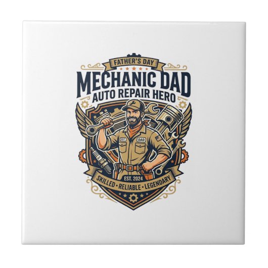 Father Day Mechanic Dad Shirt Funny Working Dad Gi タイル (正面)