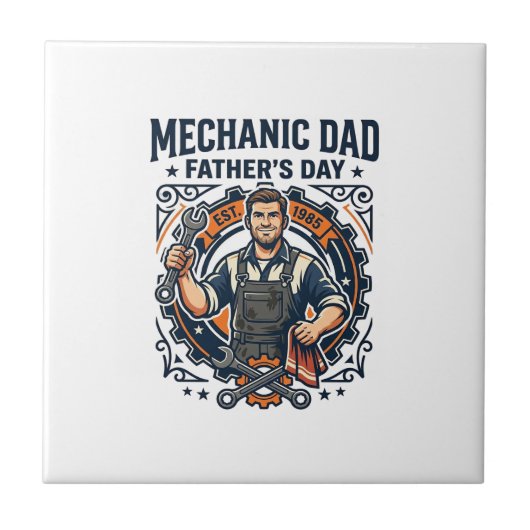 Father Day Mechanic Dad Shirt Funny Working Dad Gi タイル (正面)