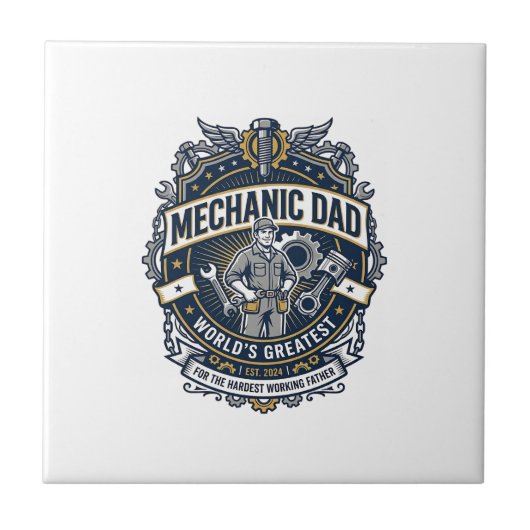 Father Day Mechanic Dad Shirt Funny Working Dad Gi タイル (正面)