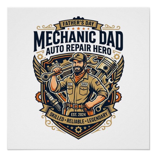 Father Day Mechanic Dad Shirt Funny Working Dad Gi ポスター (正面)